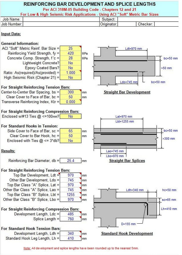 Reinforcing Bar Development and Splice Length Spreadsheet