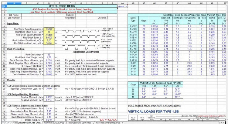 Steel Roof Deck Spreadsheet