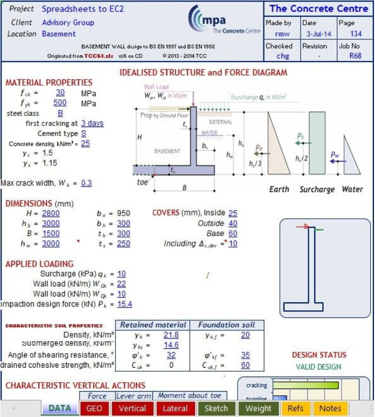 Excel Sheet to Design Basement Wall