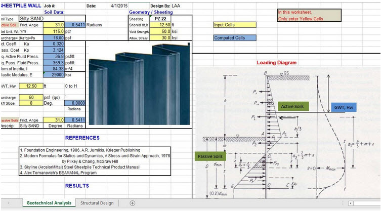 Sheet Pile Design Spreadsheet