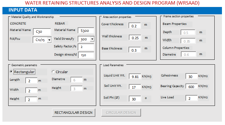 Water Retaining Structures Analysis and Design (WRSAAD)